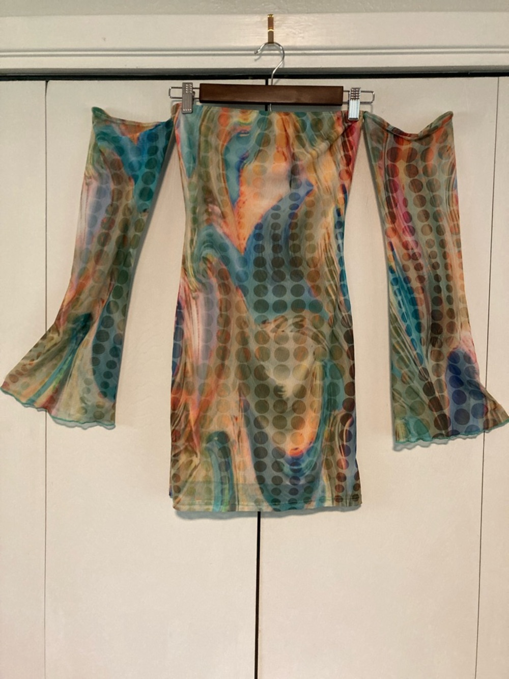Fairycore festival psychedelic graphic print mesh overlay fully lined nude base